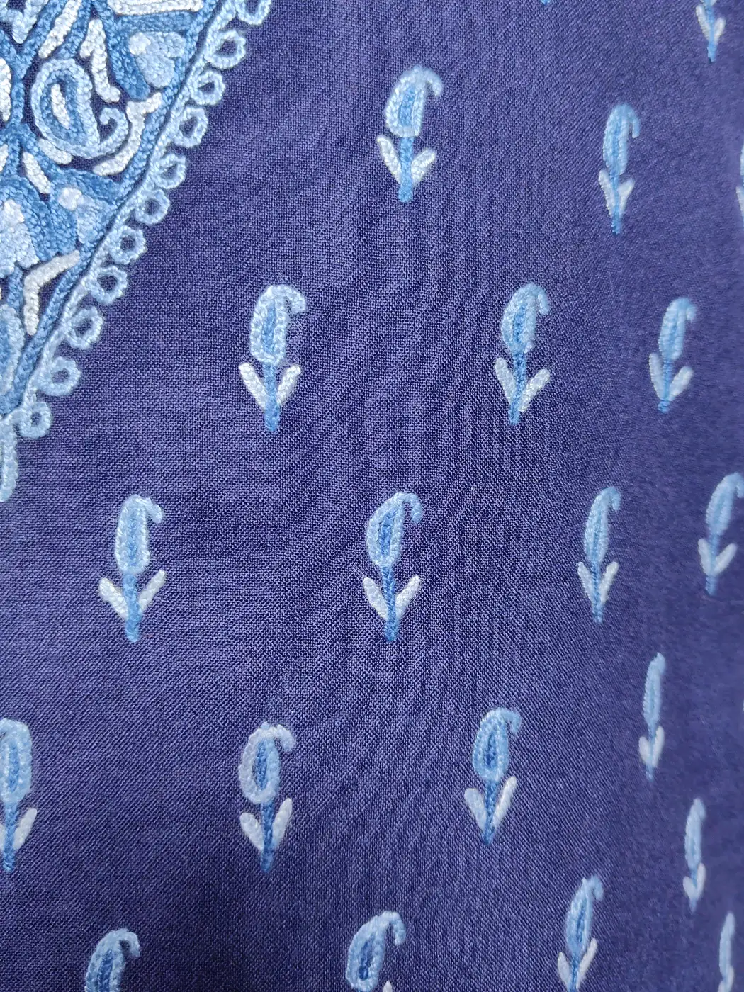 Kashmiri Feham 2pc Suit in Dark Blue Summer Cool Cotton with Hand Aari Embroidery - Image 3