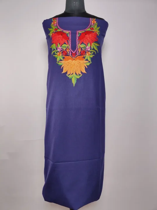 Zuryat Kashmiri 2pc Suit in Dark Blue Summer Cool Cotton with Hand Aari Embroidery