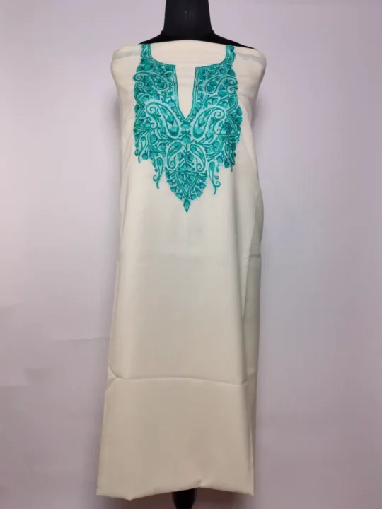 2pc Kashmiri Shazil White Suit in Summer Cool Cotton with Hand Aari Embroidery