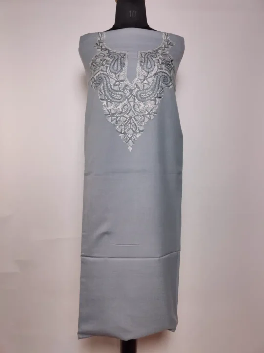 Kashmiri 2pc Suit in Grey Summer Cool Cotton with Hand Aari Embroidery - Aroosh