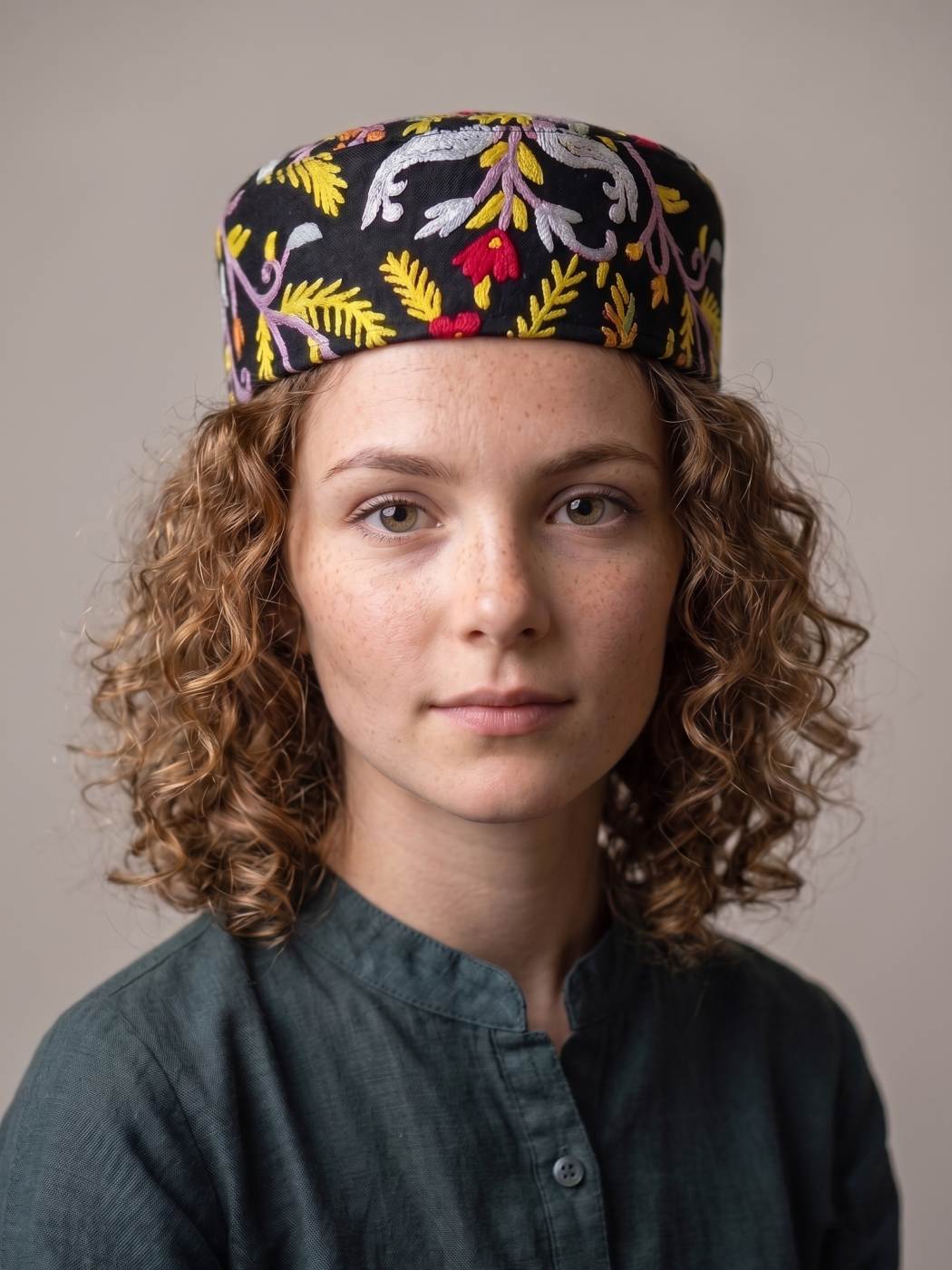 Kashmiri Womens Cap in Black with Hand Aari Embroidery - Nabeela