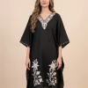 Black Long Summer Cool Cotton Kaftan With Aari Embroidery Rangrez