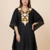 Baseerah Black Long Summer Cool Cotton Kaftan With Aari Embroidery