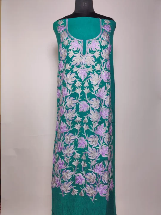 Sea Green 2pc Suit Crush Cotton with Chinari Aari Work Rubab