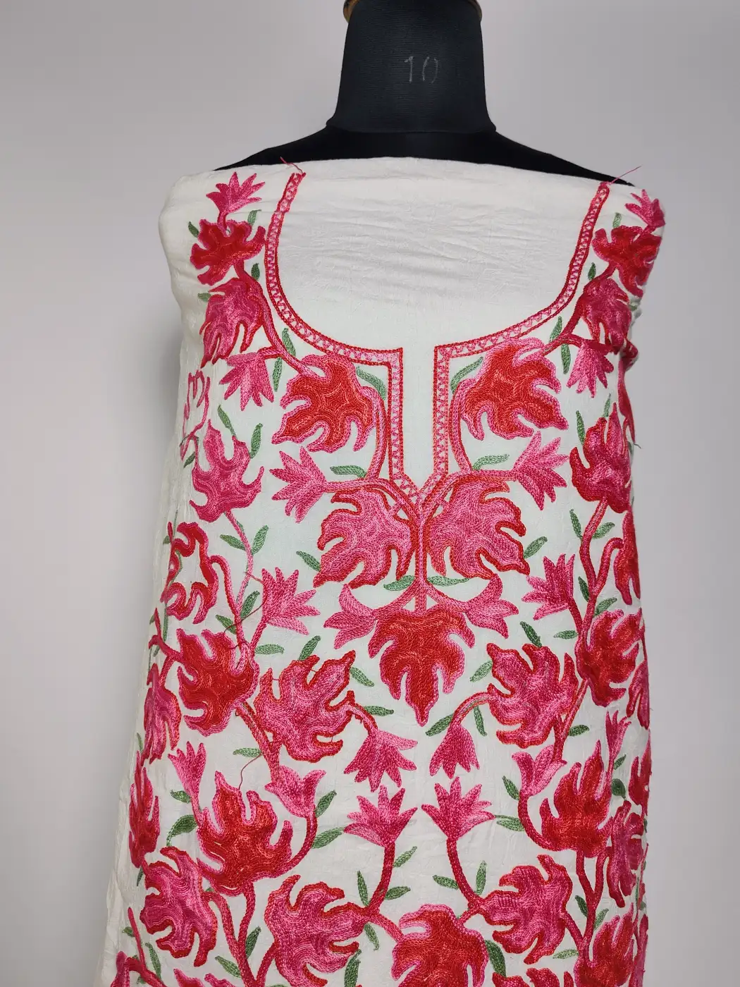 2pc White Nazneen Suit Crush Cotton with Chinari Aari Embroidery - Image 2