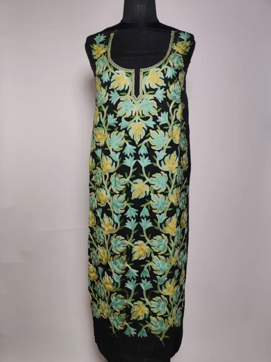 2pc Black Nazneen Suit Crush Cotton with Chinari Aari Embroidery