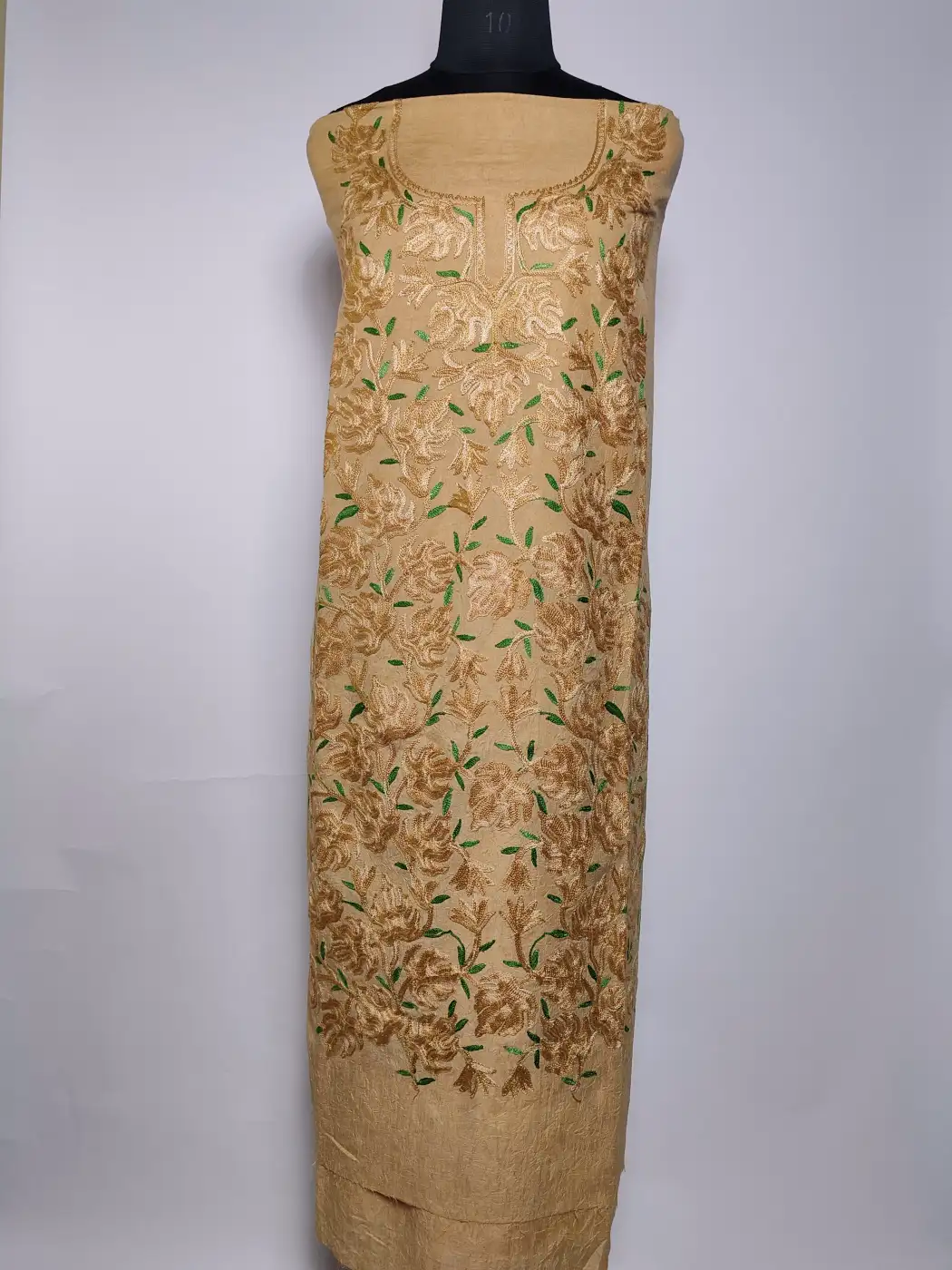 Kashmiri Sabaat 2pc Suit in Beige Crush Cotton with Chinari Aari Embroidery
