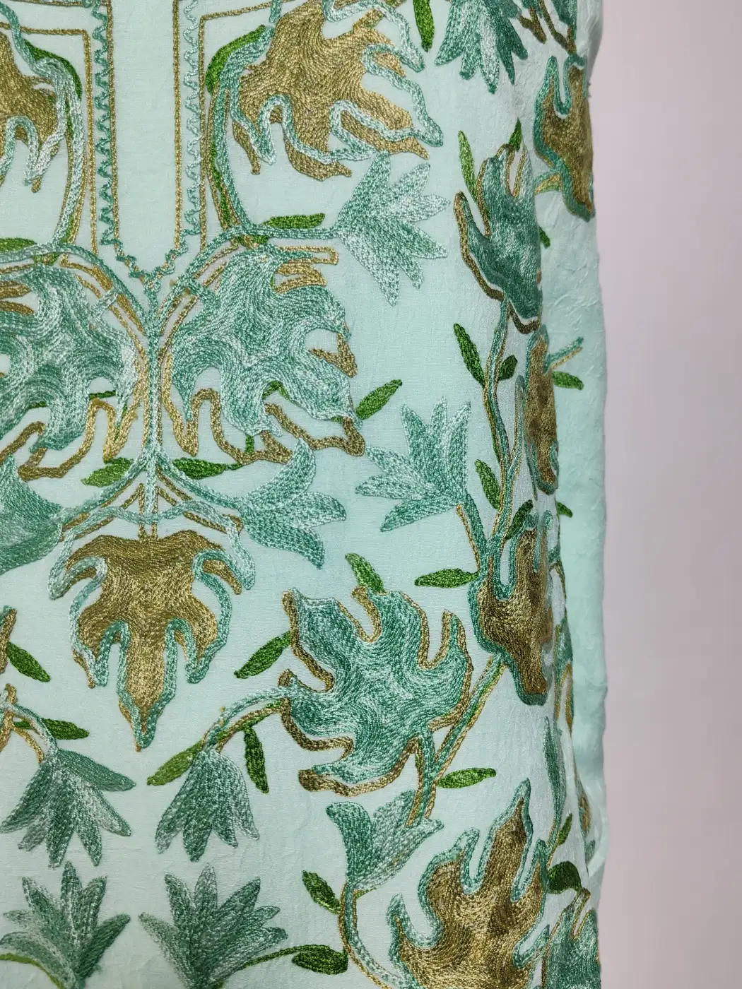 2pc Kashmiri Tea Green Suit Crush Cotton with Haseen Chinari Aari Embroidery - Image 3