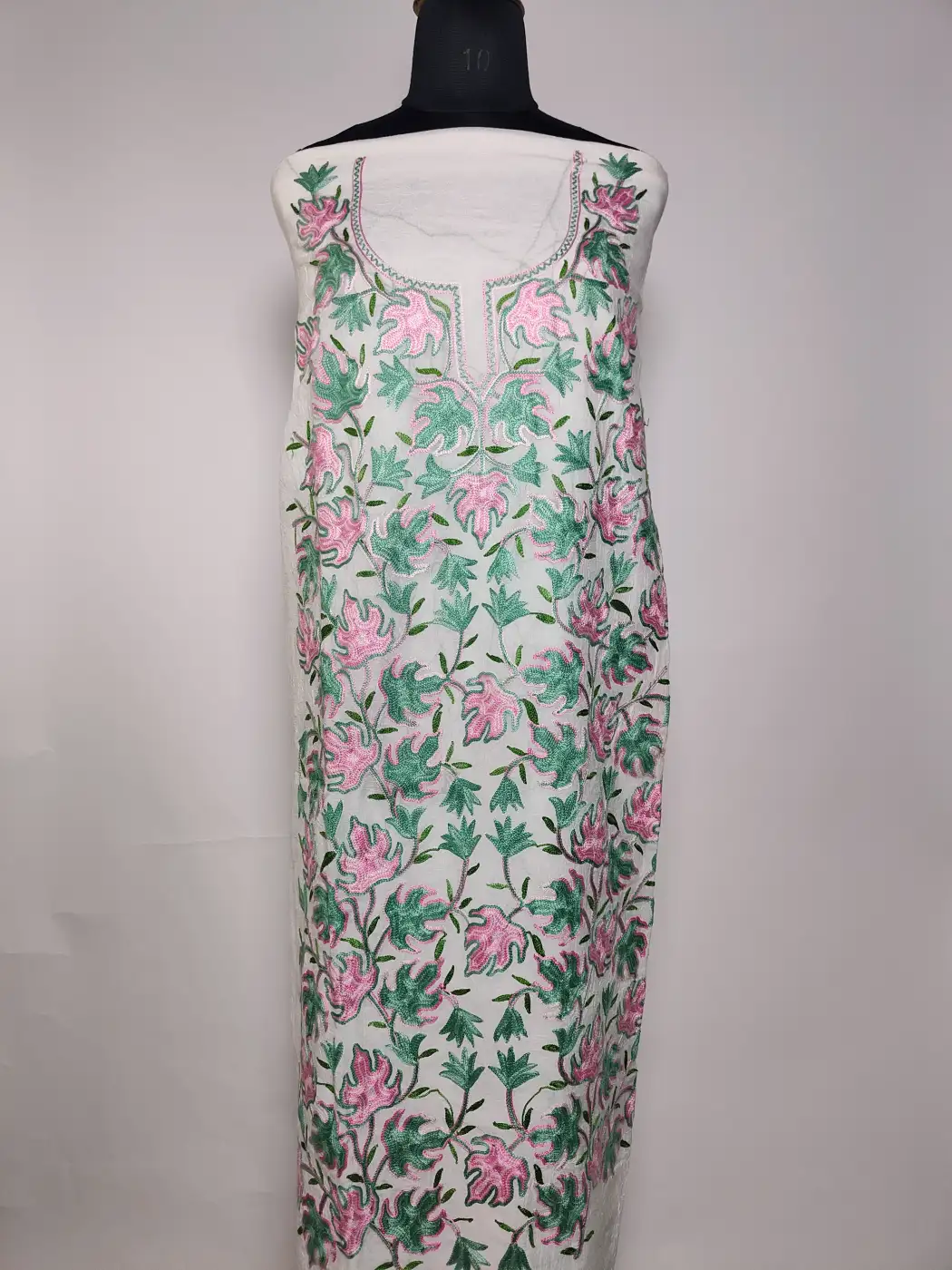 White 2pc Kashmiri Suit Crush Cotton with Dilafroz Chinari Aari Embroidery