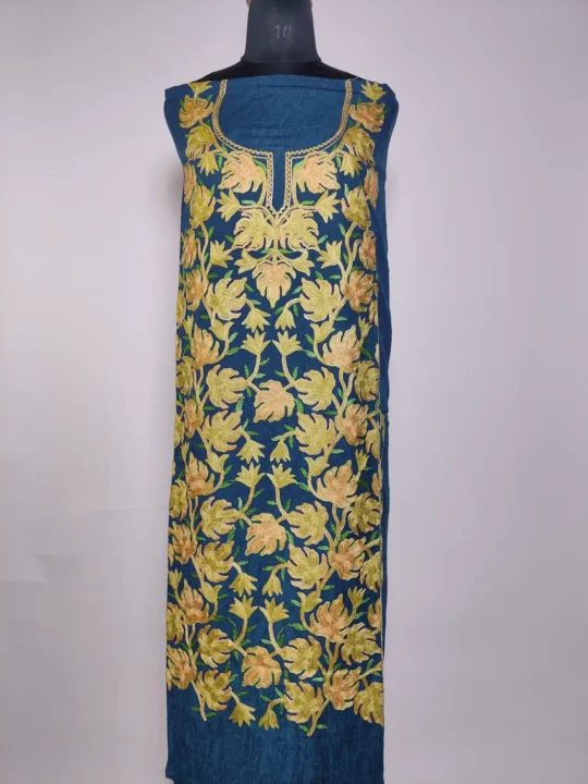 Shehkar Dark Blue 2pc Kashmiri Suit Crush Cotton with Chinari Aari Embroidery