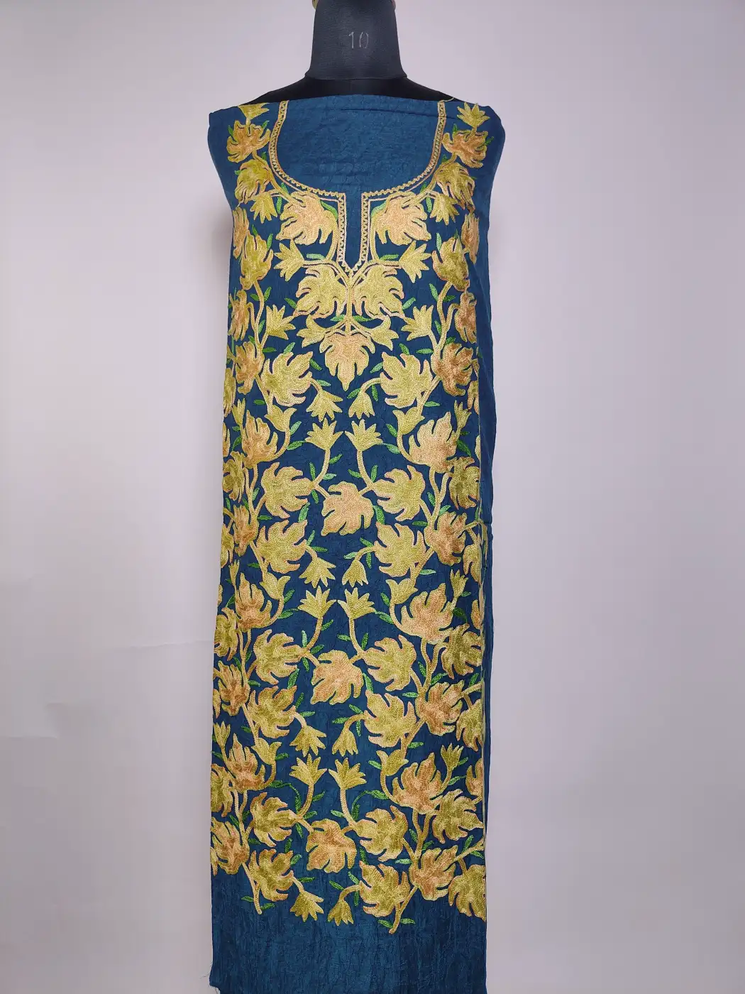 Shehkar Dark Blue 2pc Kashmiri Suit Crush Cotton with Chinari Aari Embroidery