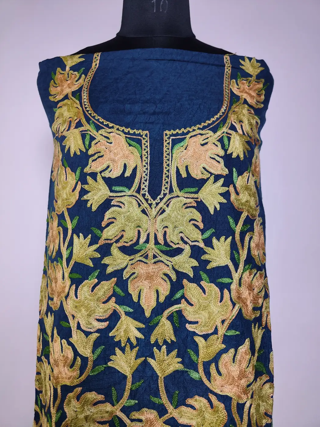 Shehkar Dark Blue 2pc Kashmiri Suit Crush Cotton with Chinari Aari Embroidery - Image 2