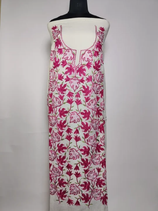 Zarmeen White 2pc Kashmiri Suit Crush Cotton with Chinari Aari Embroidery