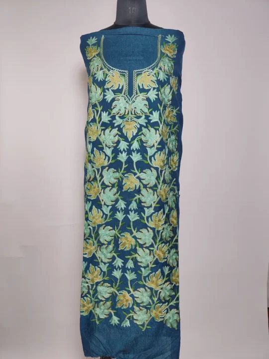 Kashmiri Blue Nazakat 2pc Suit Crush Cotton with Chinari Aari Embroidery