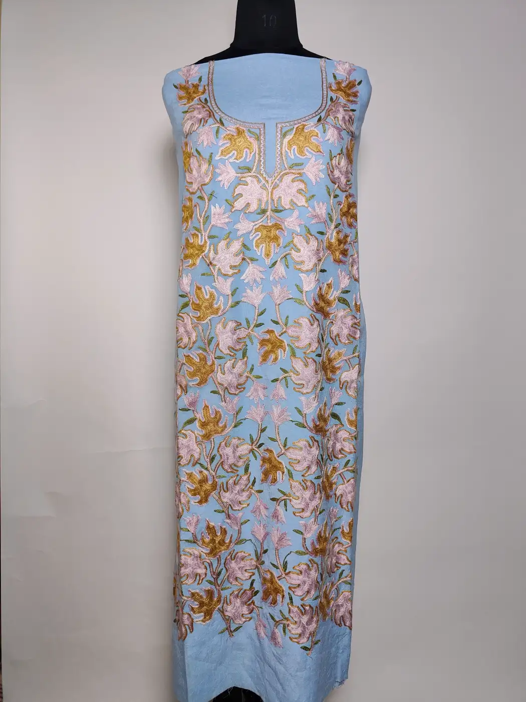 Aasman Blue Kashmiri 2pc Suit Crush Cotton with Chinari Aari Embroidery