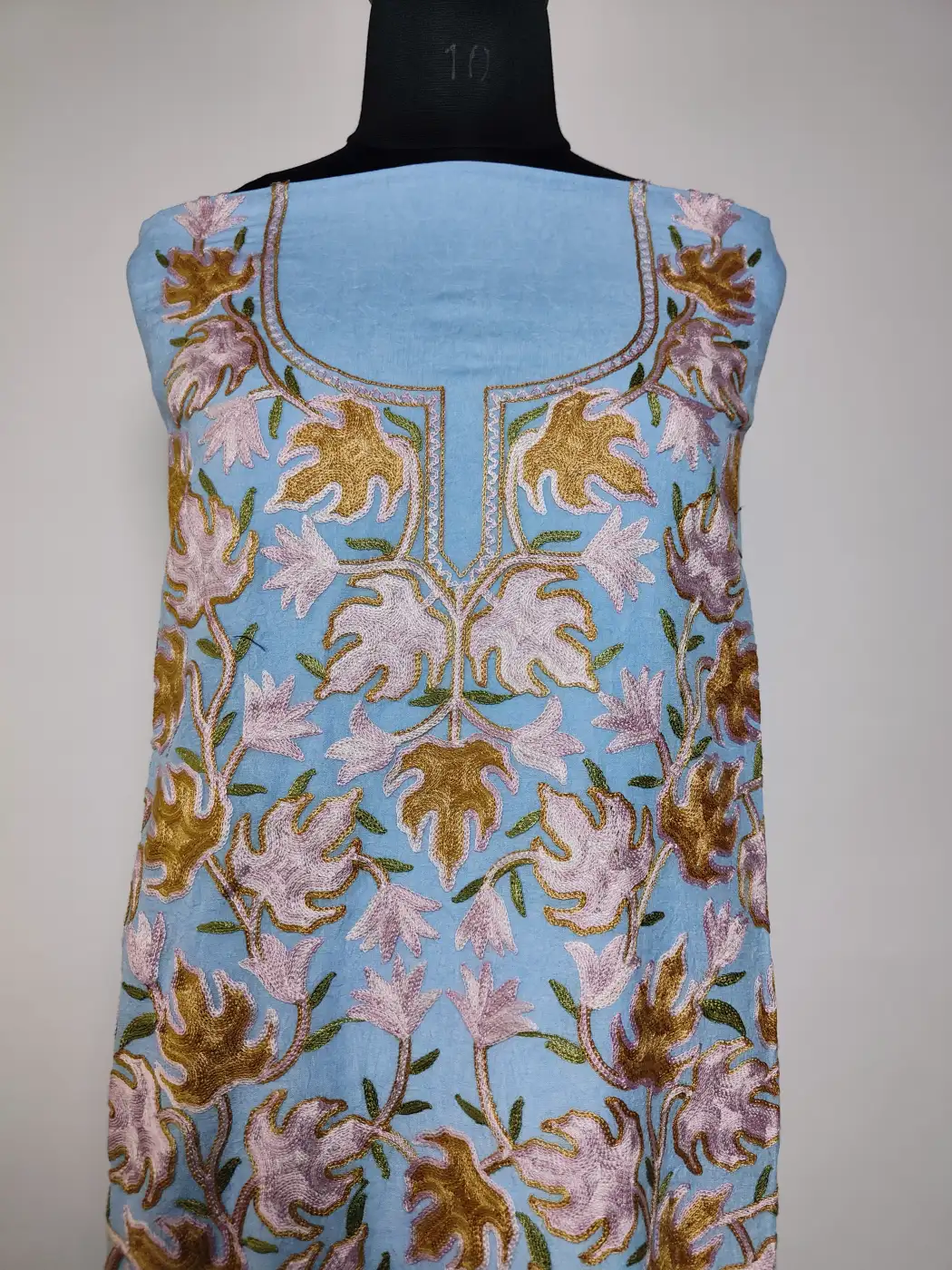 Aasman Blue Kashmiri 2pc Suit Crush Cotton with Chinari Aari Embroidery - Image 2