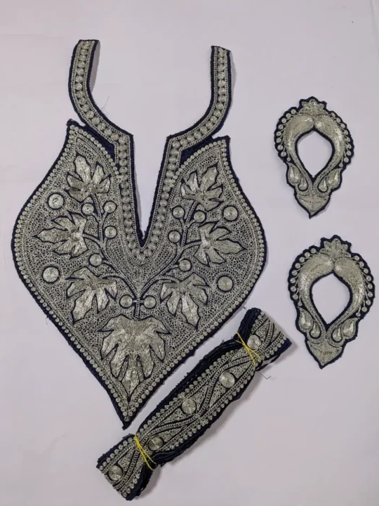 Patch in Dark Blue with Lace and Sleeves with Fehm Tilla Embroidery