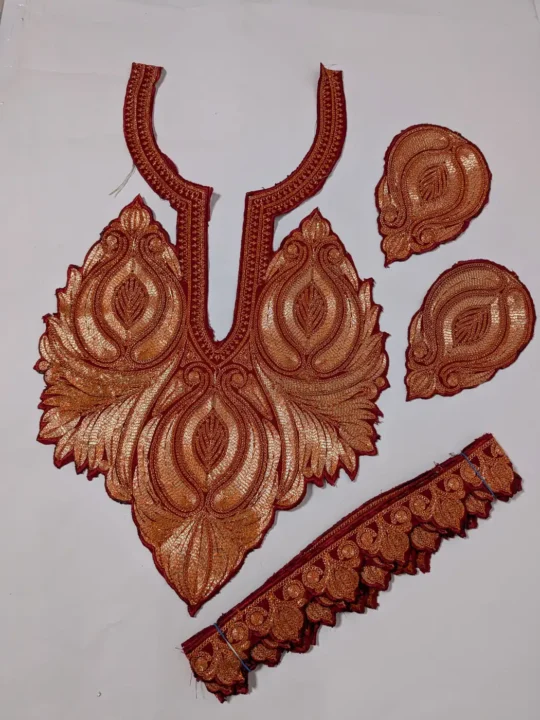 Maroon Patch with Lace and Sleeves Shaheen with Tilla Embroidery