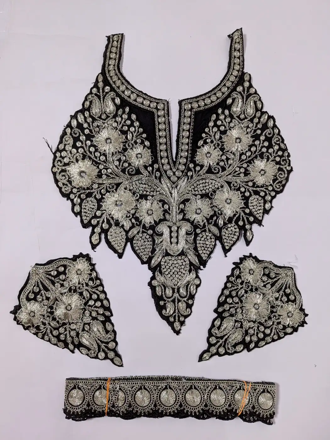 Black Patch with Lace and Sleeves with Sumaira Tilla Embroidery