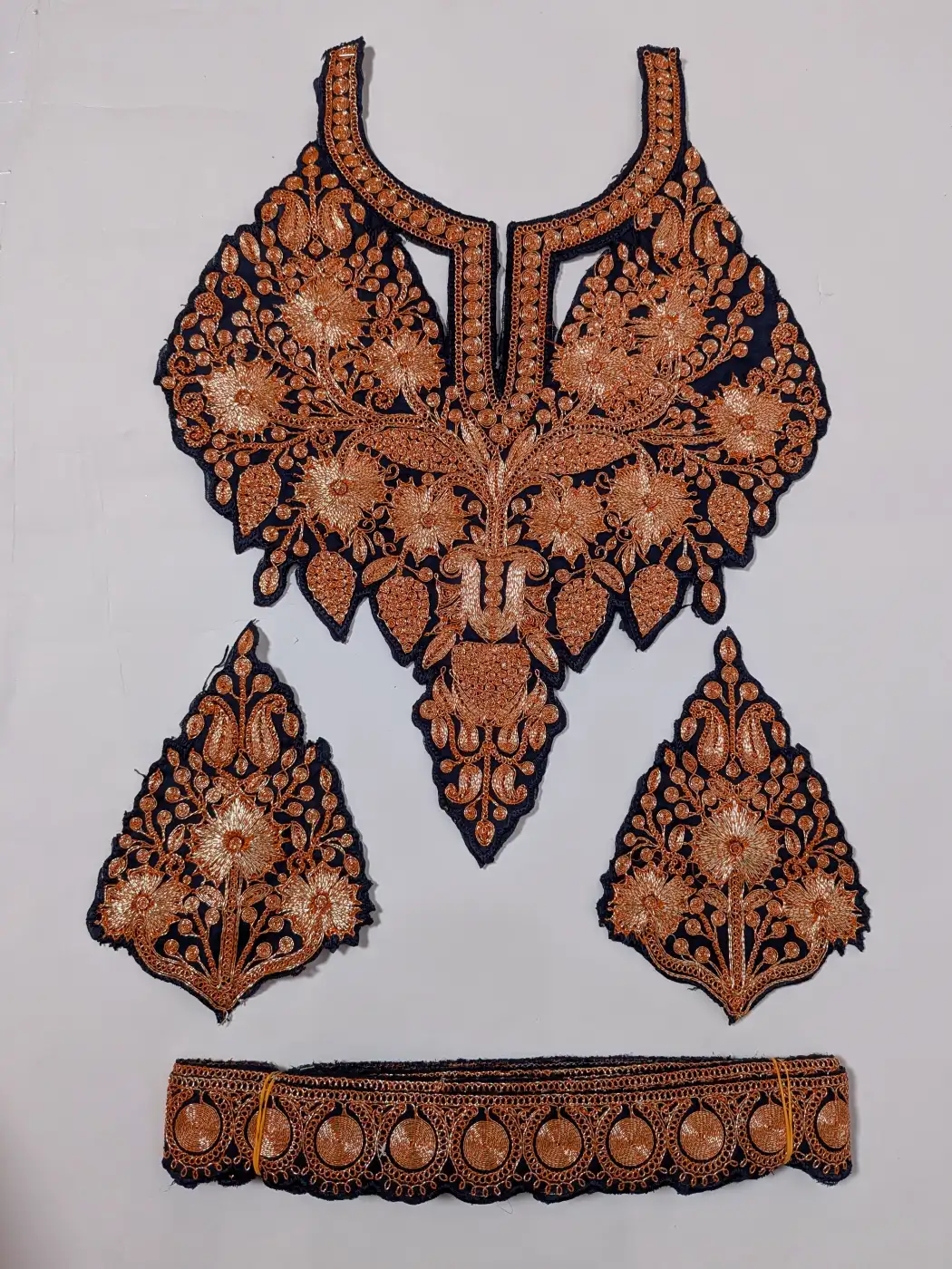 Dark Blue Patch with Lace and Ferozah Sleeves with Tilla Embroidery