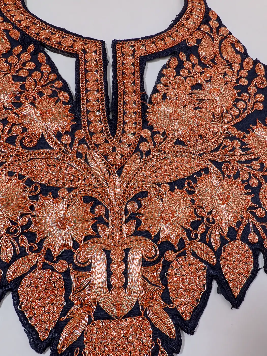 Dark Blue Patch with Lace and Ferozah Sleeves with Tilla Embroidery - Image 2