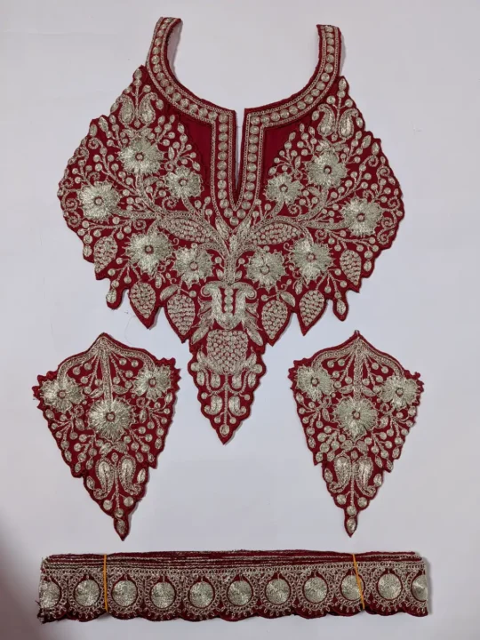 Patch with Lace and Sleeves in Maroon with Tilla Embroidery