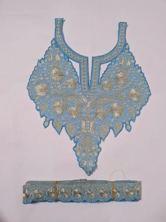 Kitab Sky Blue Patch with Lace | Tilla Embroidery