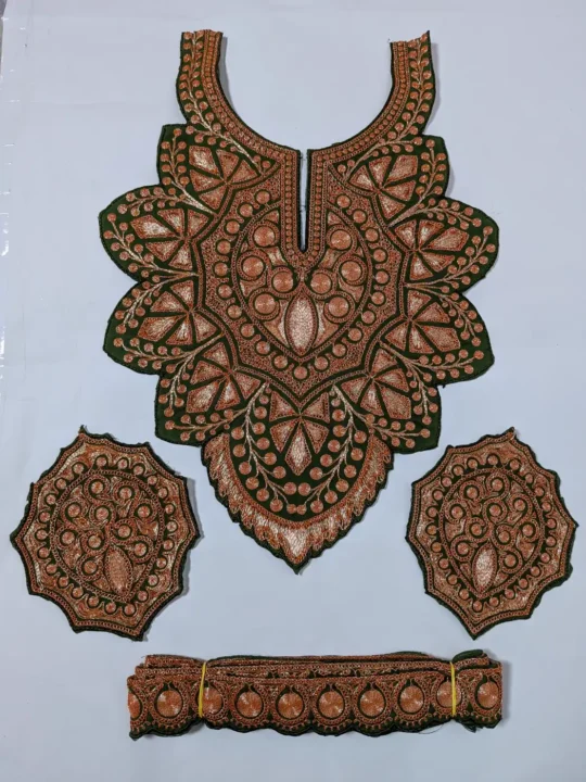 Patch in Green with Sleeves and Lace | Shan Tilla Embroidery