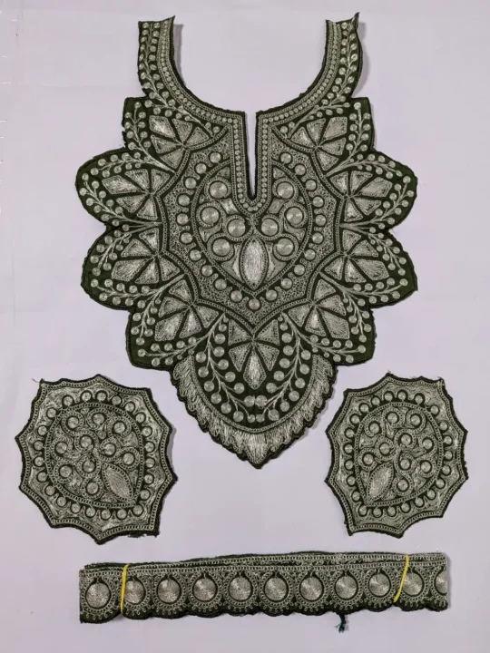 Forest Green Patch with Sleeves and Lace | Shan Tilla Embroidery Kirdar