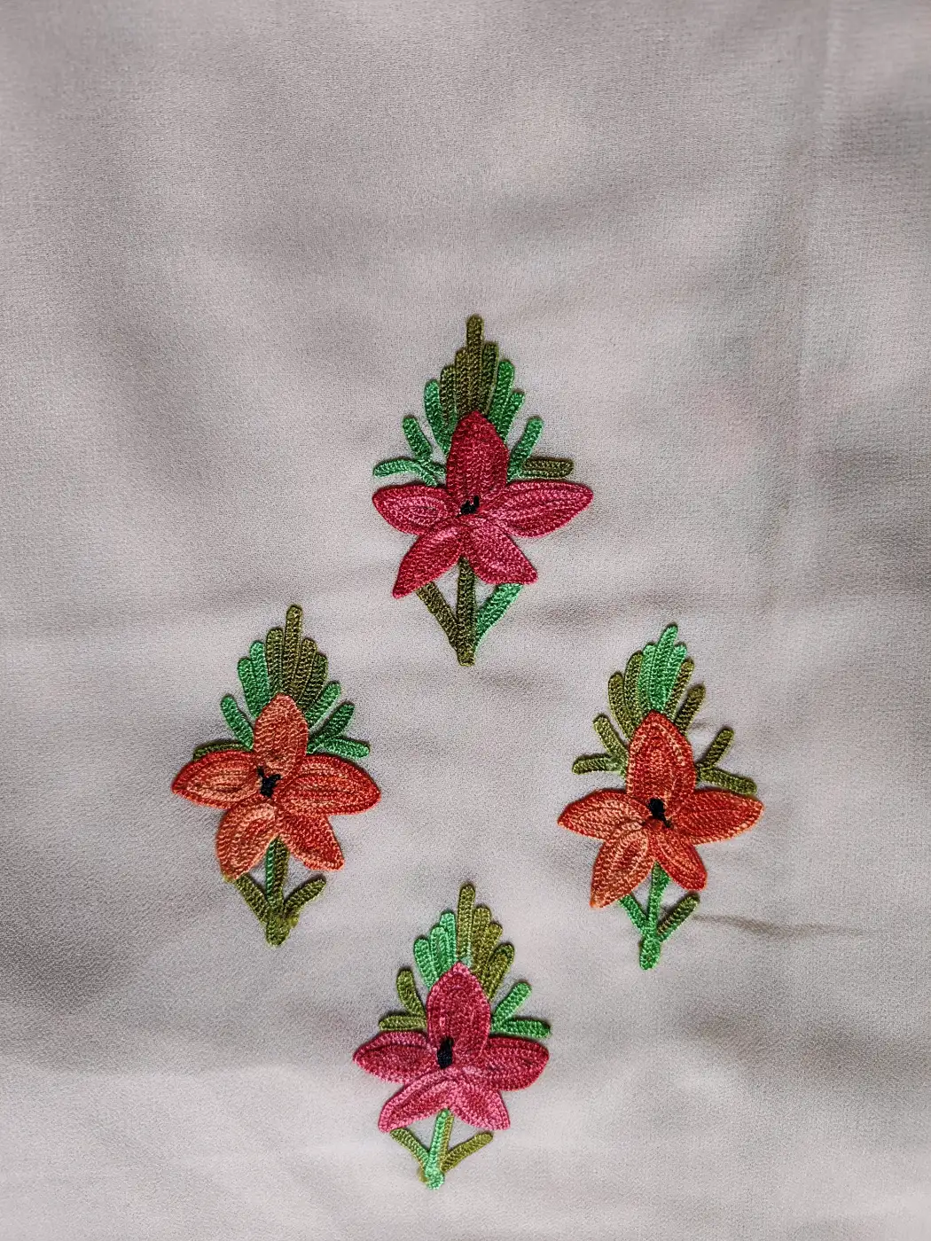 Baby Pink Kashmiri 3pc Suit in Georgette with Aari Embroidery - Gulbadan - Image 4