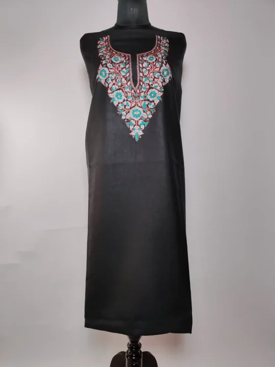 Black Kashmiri 2pc Summer Cool Cotton Suit Fabric with Naaz Hand Sozni Paper Machie Embroidery