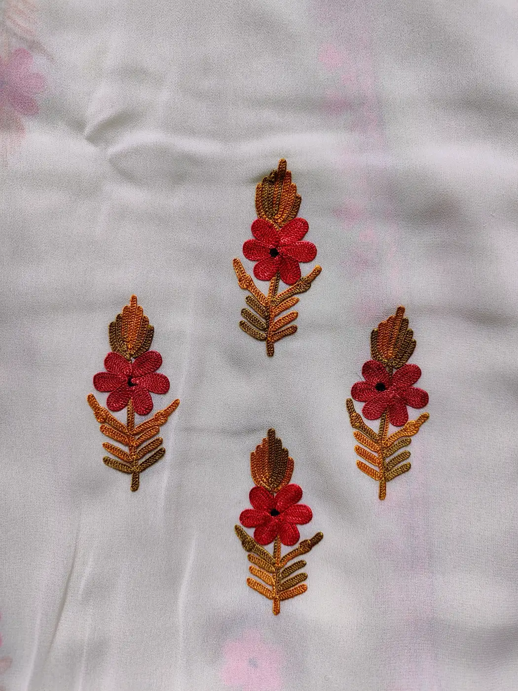 White Kashmiri 3pc Suit in Georgette with Mehrunnisa Aari Work - Image 2