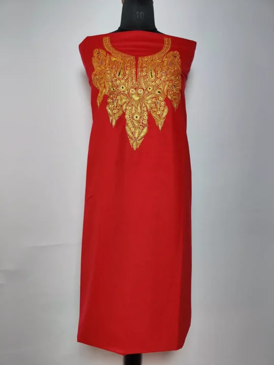 Red Kashmiri 2pc Cotton Unstitched Suit with Botte Tilla Embroidery