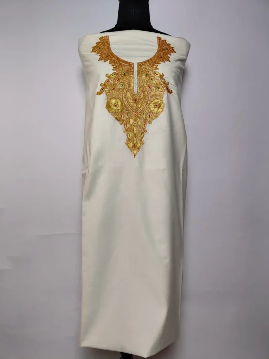 White Kashmiri 2pc Cotton Unstitched Suit with Botte Tilla Embroidery Rukhsar