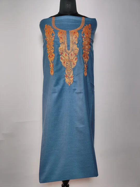 Kashmiri 2pc Blue Cotton Unstitched Suit with Botte Gulafsha Tilla Embroidery