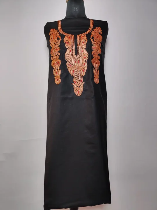 Kashmiri 2pc Black Cotton Unstitched Suit with Dilshad Botte Tilla Embroidery