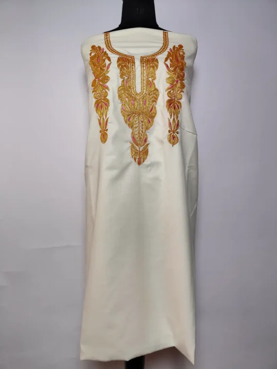 White Kashmiri 2pc Cotton Mehr Unstitched Suit with Botte Tilla Embroidery