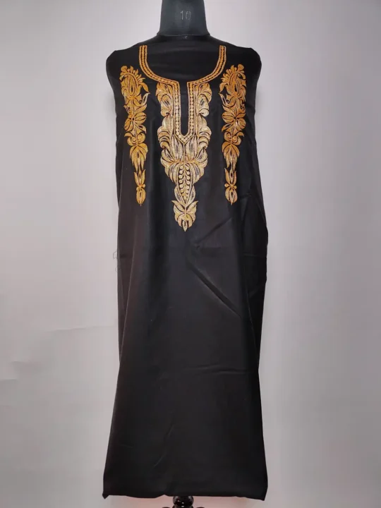 Black Kashmiri 2pc Zeenat Cotton Unstitched Suit with Botte Tilla Embroidery