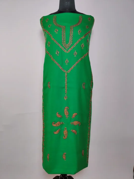 Green Kashmiri 2pc Summer Cool Cotton Gulafshan Suit with Hand Sozni Embroidery