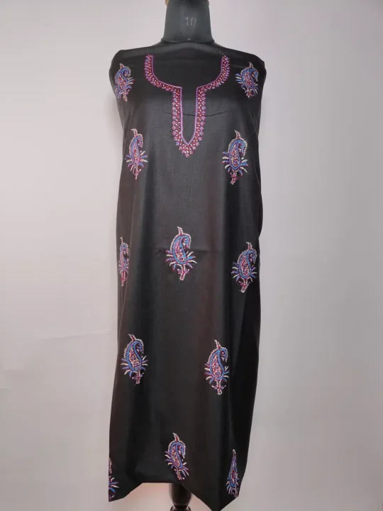 Kashmiri 2pc Summer Cool Cotton Black Salwar Kameez with Hand Sozni Embroidery Alfaz