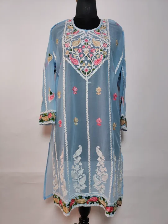 Blue Long Georgette Kurti with Aari Embroidery Mehrunisa