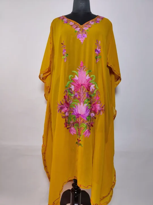 Long Georgette Yellow Kaftan with Haziya Aari Embroidery