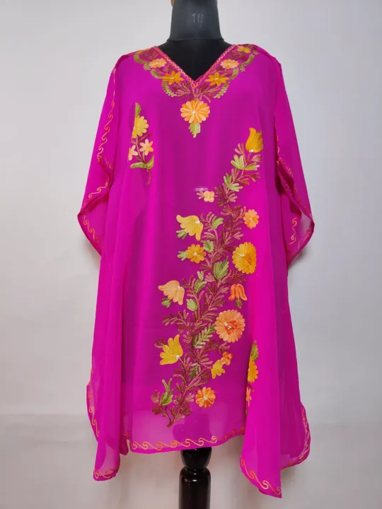 Dilkash Short Georgette Magenta Kaftan with Aari Embroidery