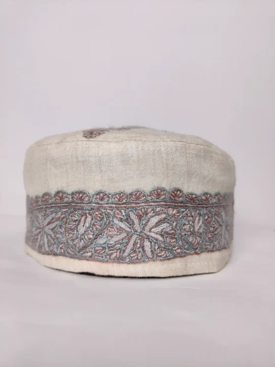 Cream Handmade Cap with Naqeel Hand Sozni Embroidery