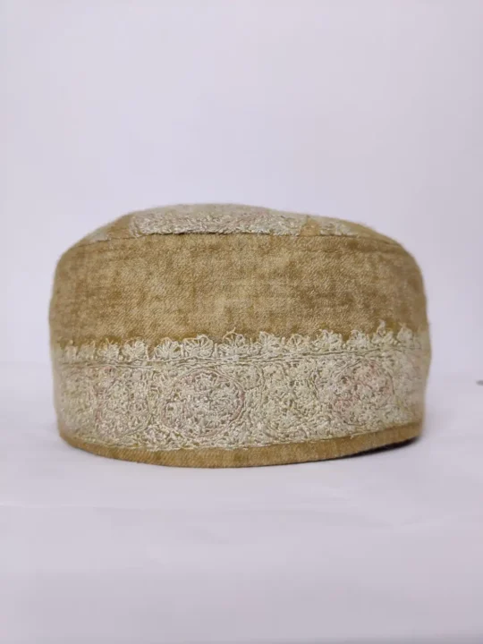 Kashmiri Beige Cap with Hand Sozni Embroidery