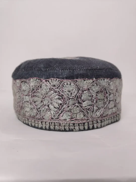 Sarbuland Black Cap with Hand Sozni Embroidery
