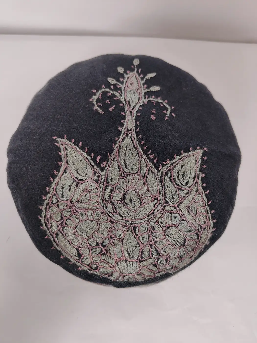 Sarbuland Black Kashmiri Cap with Hand Sozni Embroidery - Image 2