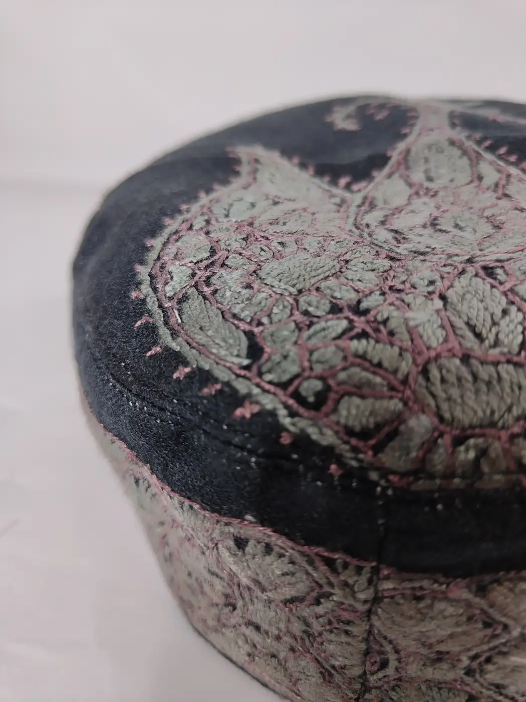 Sarbuland Black Kashmiri Cap with Hand Sozni Embroidery - Image 3