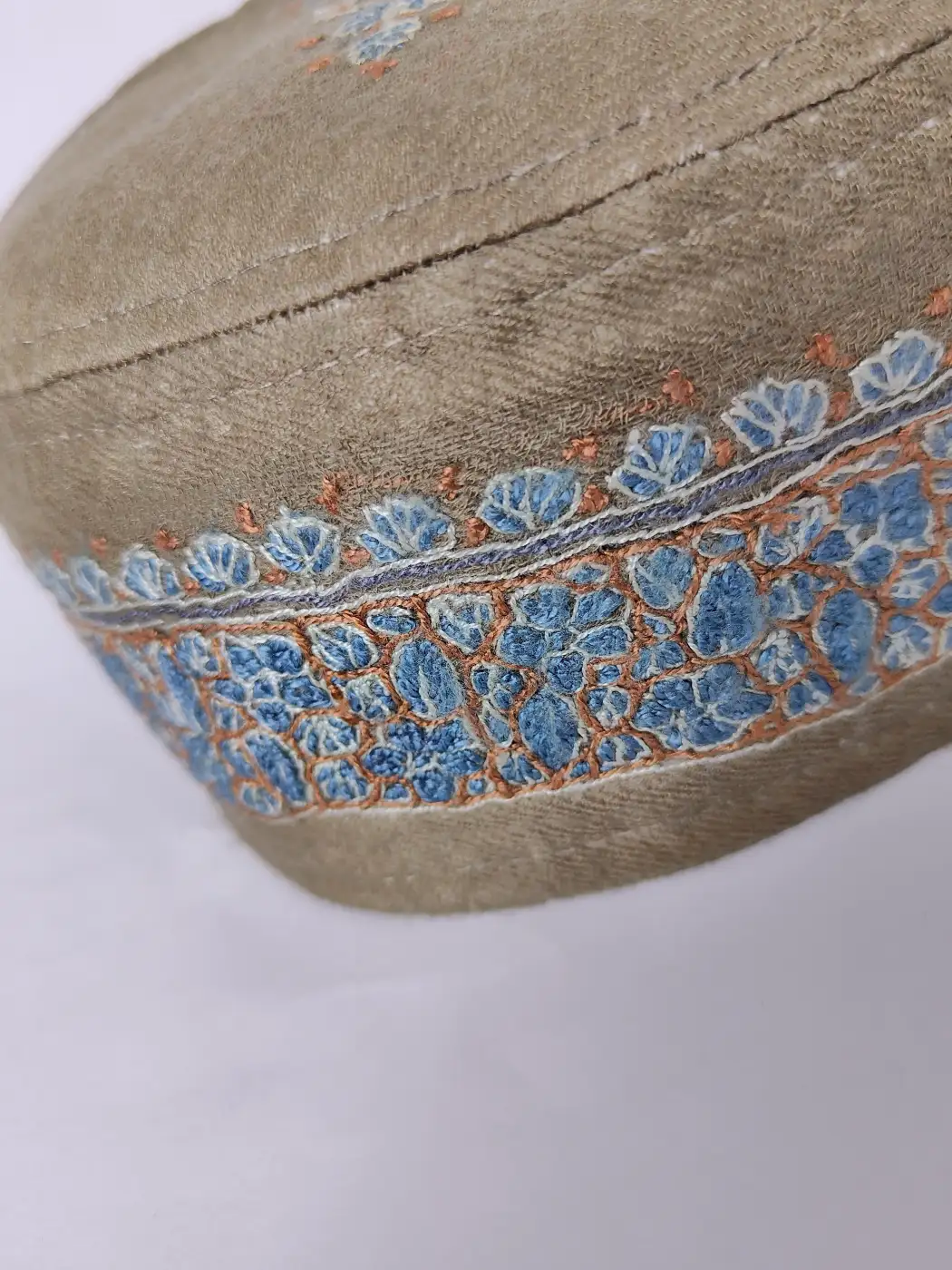 Beige Handmade Cap with Kashmiri Hand Sozni Embroidery Rasiq - Image 3