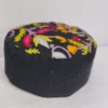 Mens Black Kashmiri Cap With Hand Aari Embroidery - Kaleem